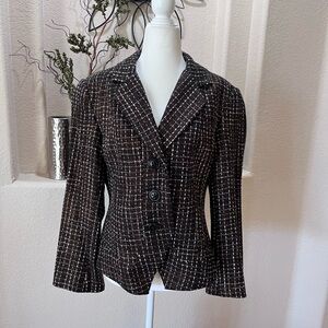 Vintage Coldwater Creek Waist Jacket 3 Button Tweed Bronze Metallic Thread 10